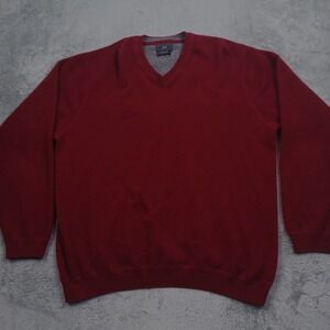 JWN Sweater Mens Large Red Cashmere V Neck Pullover Long Sleeve